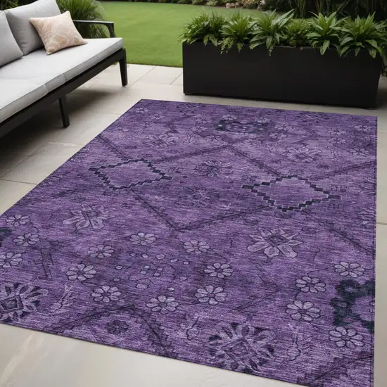 Eggplant Purple And Plum Floral Washable Indoor Outdoor Area Rug Photo 1