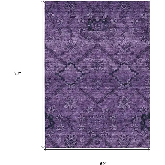 Eggplant Purple And Plum Floral Washable Indoor Outdoor Area Rug Photo 3