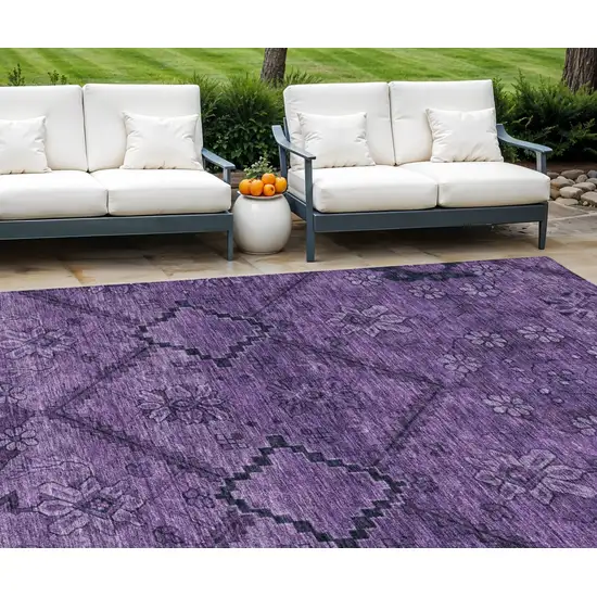 Eggplant Purple And Plum Floral Washable Indoor Outdoor Area Rug Photo 1