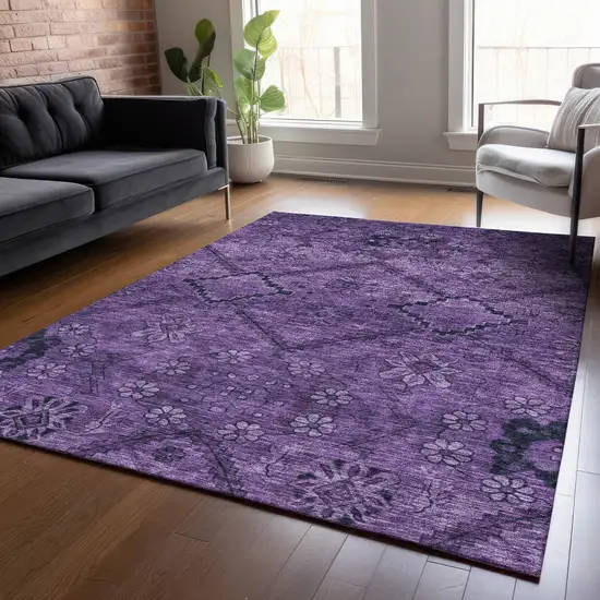 Eggplant Purple And Plum Floral Washable Indoor Outdoor Area Rug Photo 9