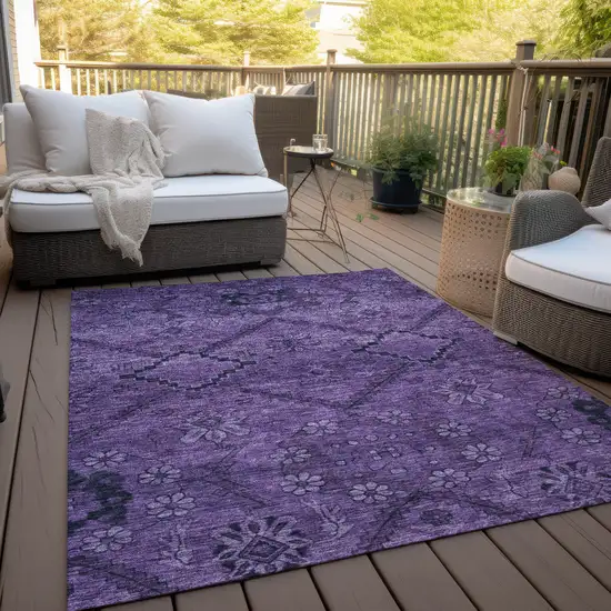 Eggplant Purple And Plum Floral Washable Indoor Outdoor Area Rug Photo 8