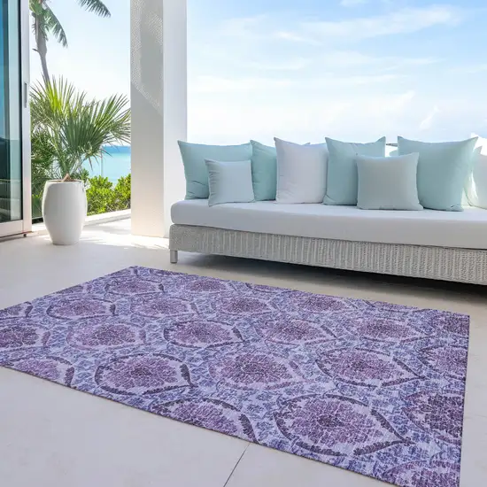 Eggplant Purple And Silver Medallion Washable Indoor Outdoor Area Rug Photo 8