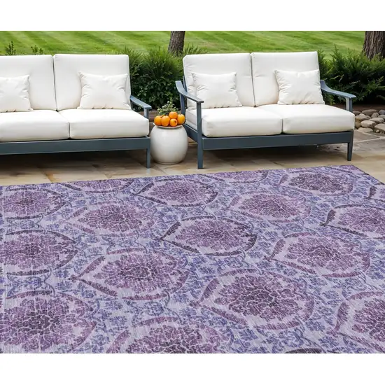 Eggplant Purple And Silver Medallion Washable Indoor Outdoor Area Rug Photo 1