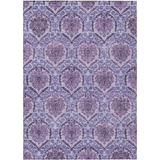 Eggplant Purple And Silver Medallion Washable Indoor Outdoor Area Rug Photo 2