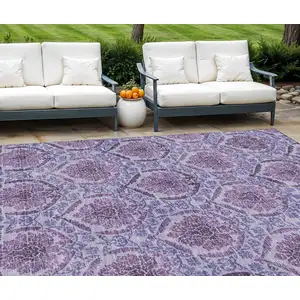 Photo of Eggplant Purple And Silver Medallion Washable Indoor Outdoor Area Rug