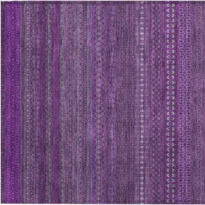 Photo of Eggplant Striped Washable Non Skid Indoor Outdoor Area Rug