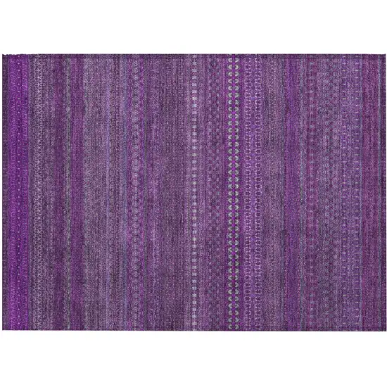 Eggplant Striped Washable Non Skid Indoor Outdoor Area Rug Photo 2