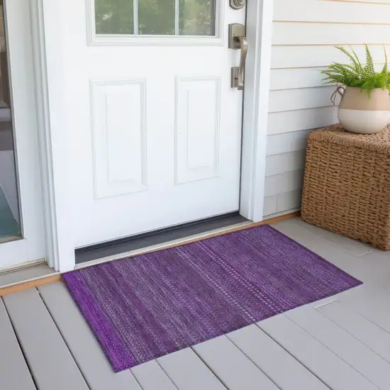 Eggplant Striped Washable Non Skid Indoor Outdoor Area Rug Photo 7