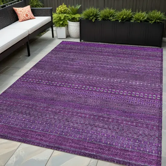 Eggplant Striped Washable Non Skid Indoor Outdoor Area Rug Photo 1