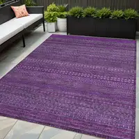 Photo of Eggplant Striped Washable Non Skid Indoor Outdoor Area Rug