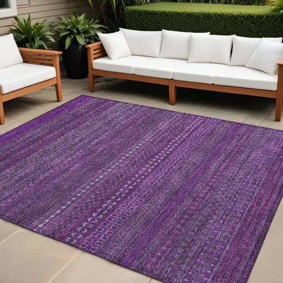 Eggplant Striped Washable Non Skid Indoor Outdoor Area Rug Photo 1