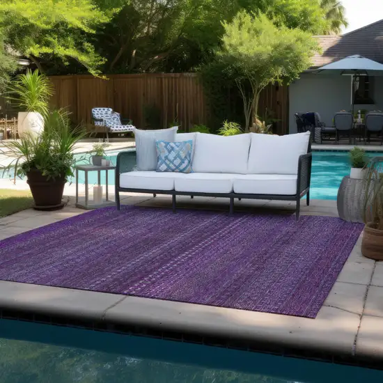 Eggplant Striped Washable Non Skid Indoor Outdoor Area Rug Photo 7