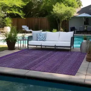 Photo of Eggplant Striped Washable Non Skid Indoor Outdoor Area Rug