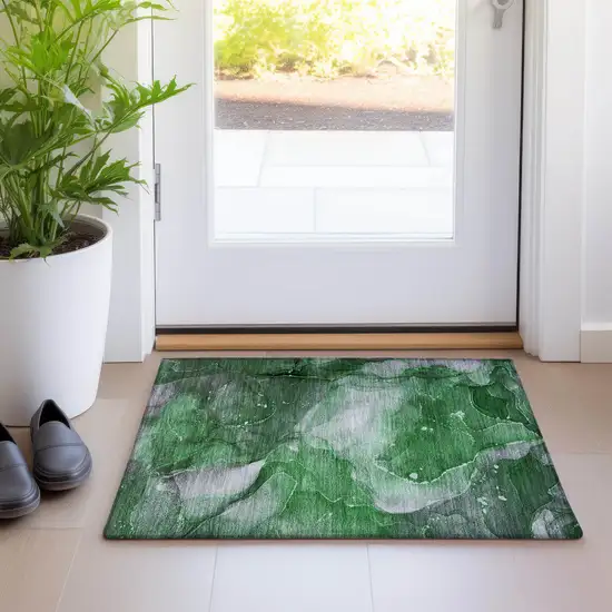 Emerald Abstract Washable Non Skid Indoor Outdoor Area Rug Photo 9