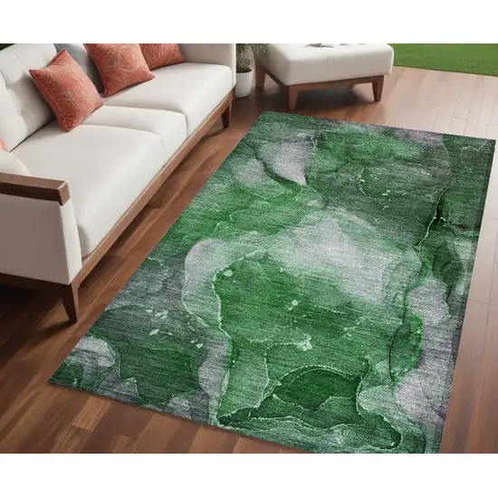 Emerald Abstract Washable Non Skid Indoor Outdoor Area Rug Photo 1