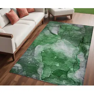 Photo of Emerald Abstract Washable Non Skid Indoor Outdoor Area Rug