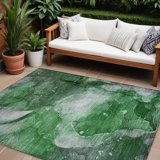 Emerald Abstract Washable Non Skid Indoor Outdoor Area Rug Photo 1