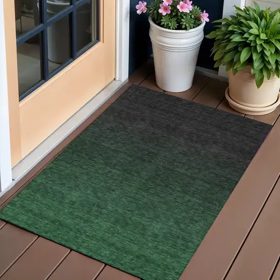 Emerald And Charcoal Abstract Washable Indoor Outdoor Area Rug Photo 1