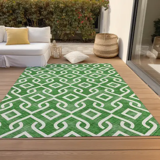 Emerald And Ivory Geometric Washable Indoor Outdoor Area Rug Photo 7