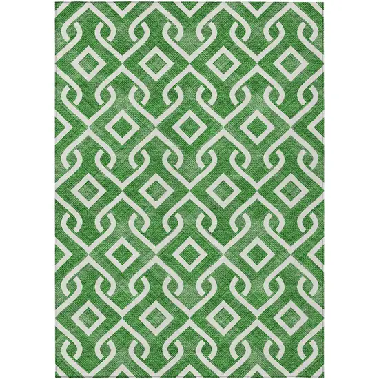 Emerald And Ivory Geometric Washable Indoor Outdoor Area Rug Photo 2