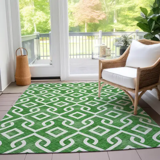 Emerald And Ivory Geometric Washable Indoor Outdoor Area Rug Photo 9