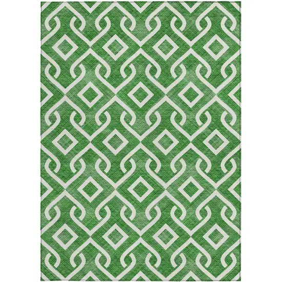 Emerald And Ivory Geometric Washable Indoor Outdoor Area Rug Photo 6