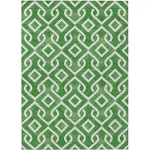 Photo of Emerald And Ivory Geometric Washable Indoor Outdoor Area Rug