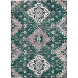 Photo of Emerald Brown And Ivory Medallion Washable Indoor Outdoor Area Rug