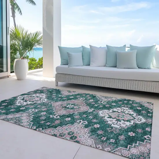 Emerald Brown And Ivory Medallion Washable Indoor Outdoor Area Rug Photo 8