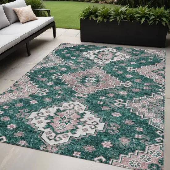 Emerald Brown And Ivory Medallion Washable Indoor Outdoor Area Rug Photo 1