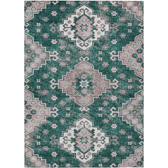 Emerald Brown And Ivory Medallion Washable Indoor Outdoor Area Rug Photo 2