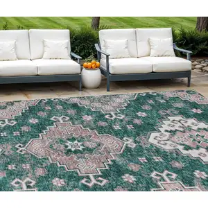 Photo of Emerald Brown And Ivory Medallion Washable Indoor Outdoor Area Rug