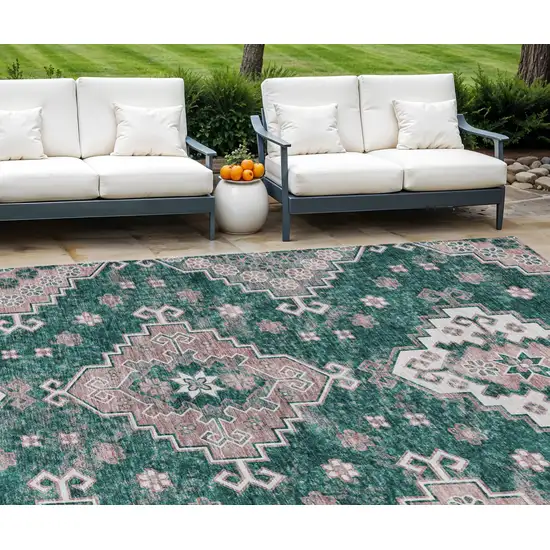 Emerald Brown And Ivory Medallion Washable Indoor Outdoor Area Rug Photo 1