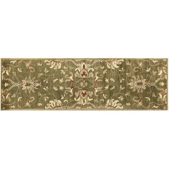 Emerald Green Floral Vine Wool Runner Rug Photo 2