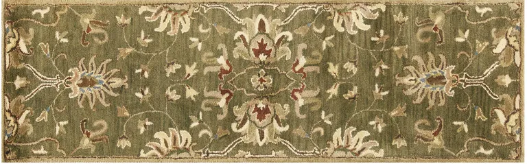 Emerald Green Floral Vine Wool Runner Rug Photo 2