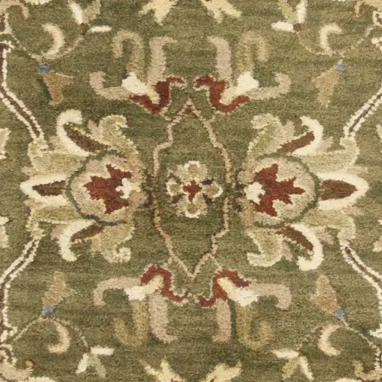 Emerald Green Floral Vine Wool Runner Rug Photo 3