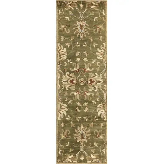 Emerald Green Floral Vine Wool Runner Rug Photo 1