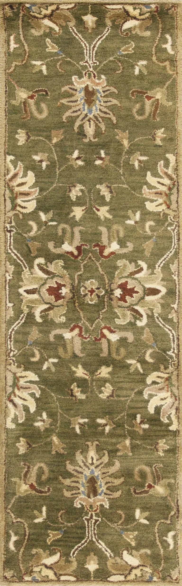 Emerald Green Floral Vine Wool Runner Rug Photo 1