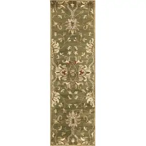 Photo of Emerald Green Floral Vine Wool Runner Rug