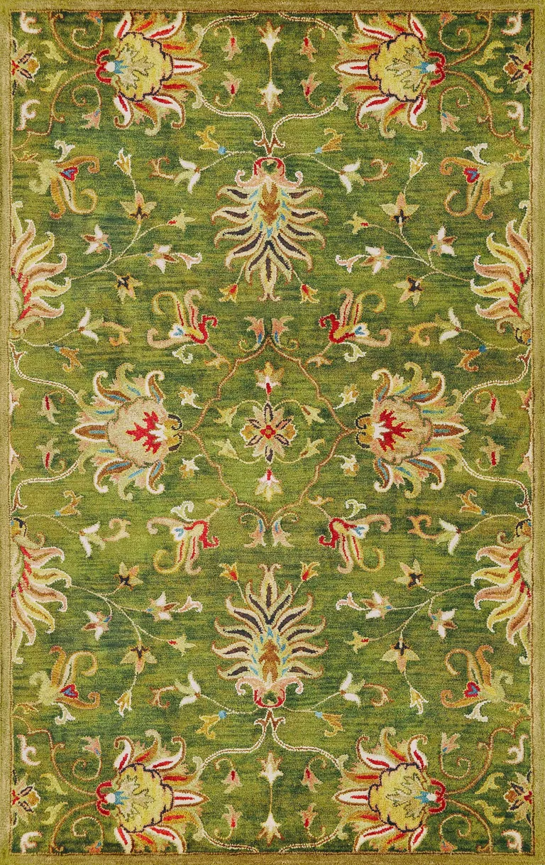 Emerald Green Hand Tufted Traditional Floral Indoor Area Rug Photo 1