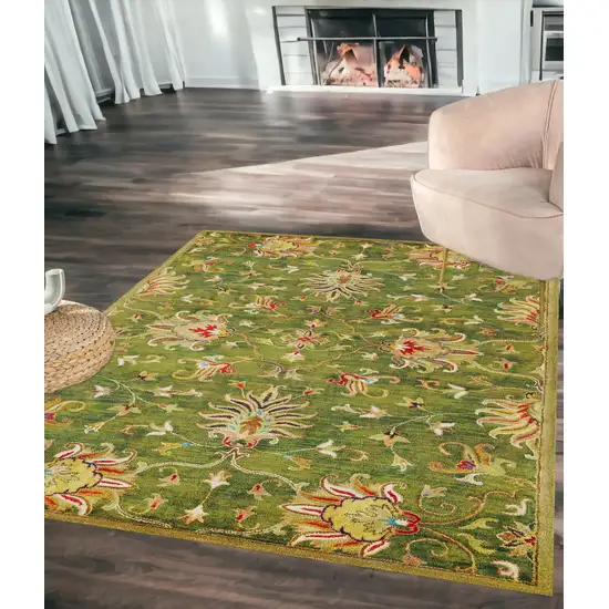 Green and Red Wool Floral Vines Hand Tufted Area Rug Photo 1