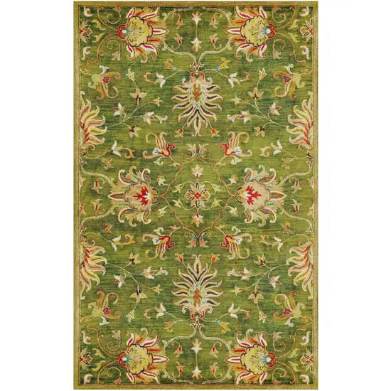 Green New Zealand Lambs Wool Floral Hand Tufted Area Rug Photo 1