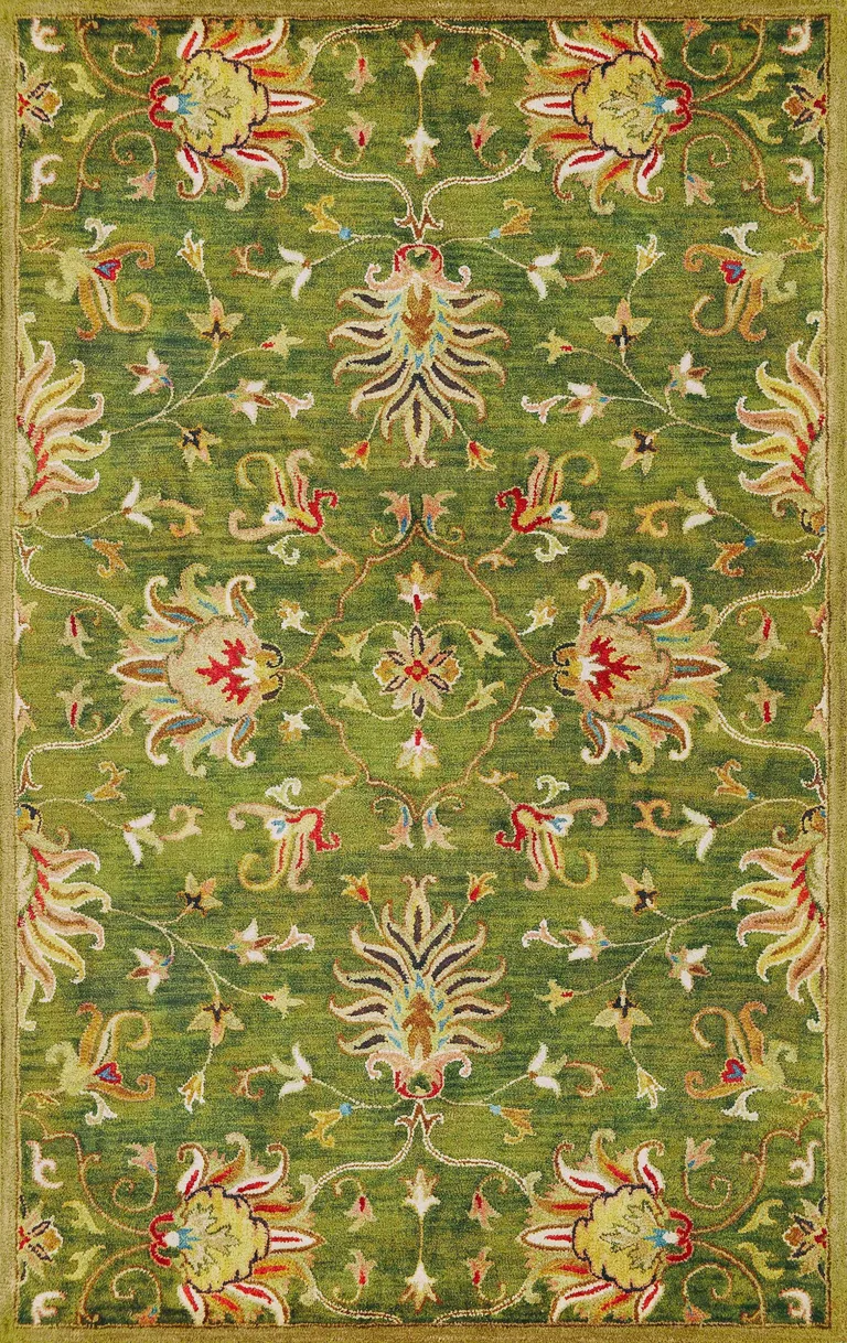 Emerald Green Hand Tufted Wool Traditional Floral Indoor Area Rug Photo 1