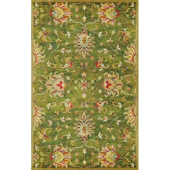 Emerald Green Hand Tufted Wool Traditional Floral Indoor Area Rug Photo 1