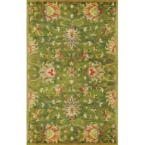 Photo of Emerald Green Hand Tufted Wool Traditional Floral Indoor Area Rug