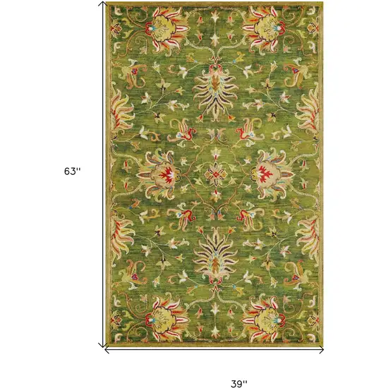 Green New Zealand Lambs Wool Floral Hand Tufted Area Rug Photo 8