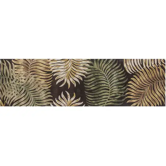 Espresso Brown Hand Tufted Tropical Leaves Indoor Runner Rug Photo 2