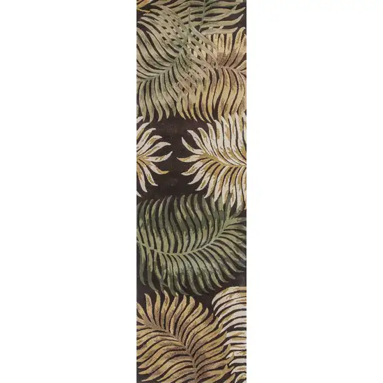 Espresso Brown Hand Tufted Tropical Leaves Indoor Runner Rug Photo 1