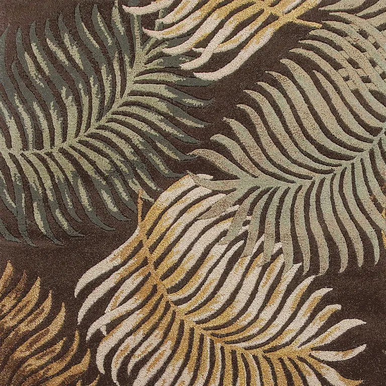 Espresso Fern Leaves Wool Area Rug Photo 1