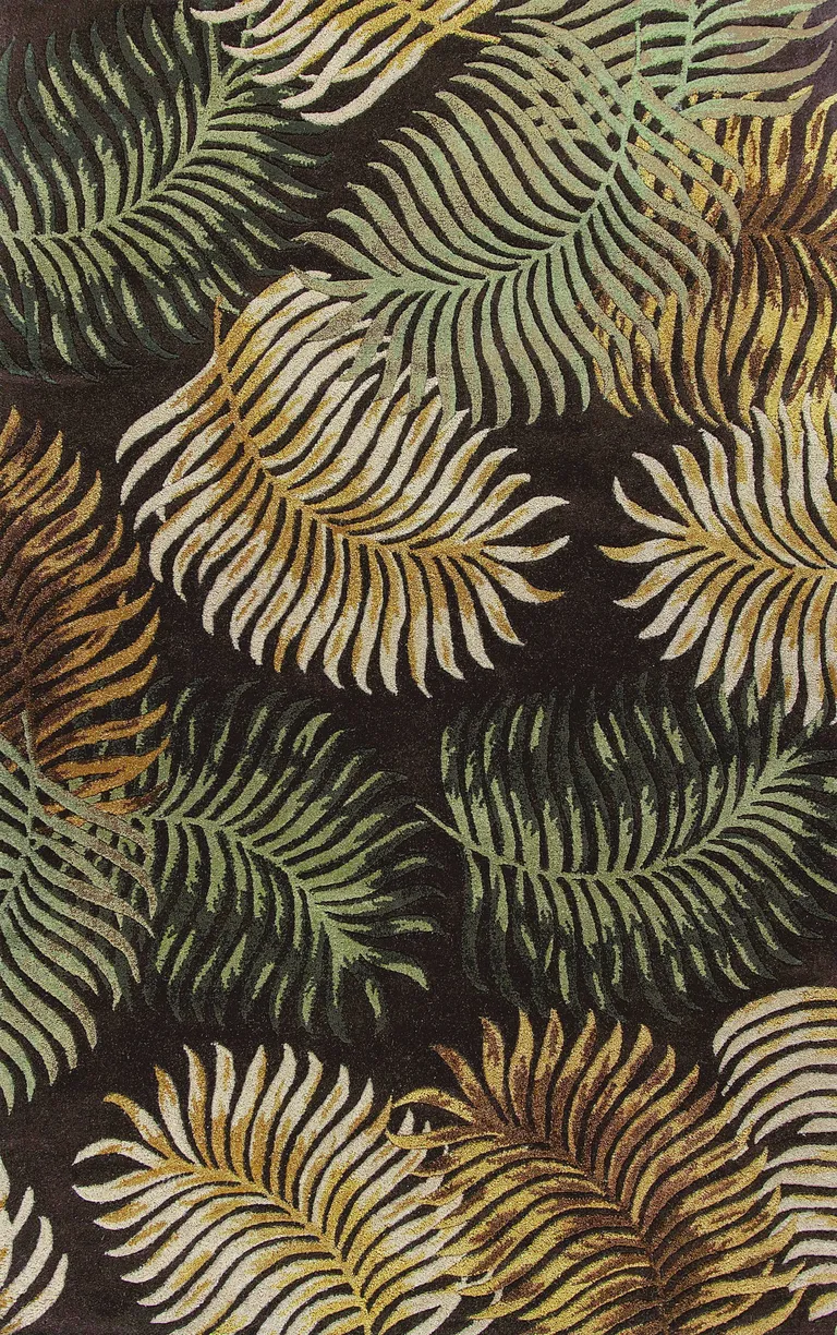 Espresso Fern Leaves Wool Area Rug Photo 3